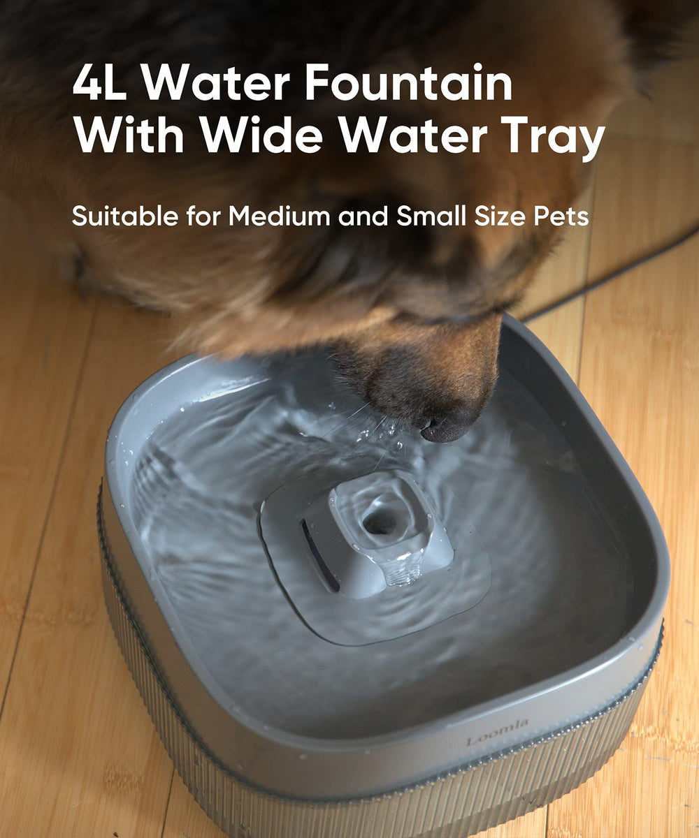 , 135oz/4L Dog Water Bowl Dispenser and Cat Water Fountain, Automatic Pet Water Fountain for Small to Medium Dogs, Cats & Other Pets (Grey)