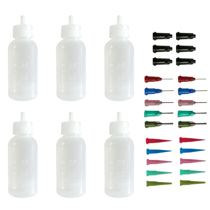 KUYLENT Multi-Purpose Precision Applicator Set with 6pcs 1 Oz Plastic Squeeze Bottles and 20 Tip for Hobby Craft DIY Project