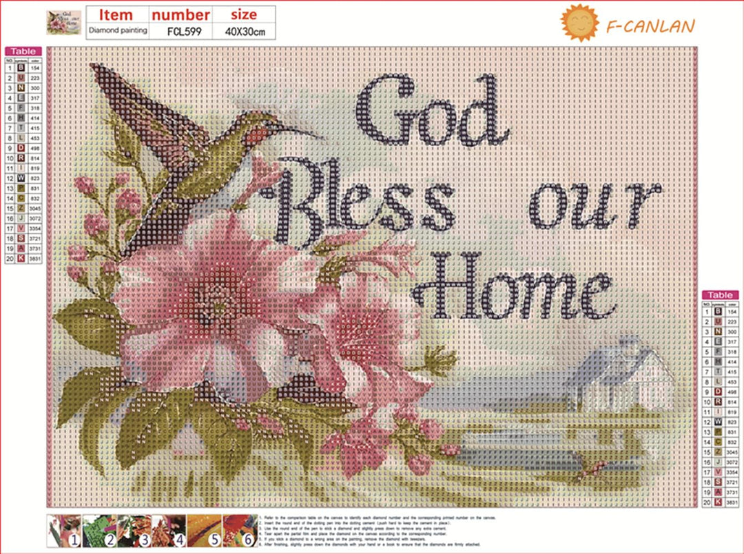 Round Full Drill Diamond Painting Set, 5D God Bless Our Home Paint with Diamonds God Bless Home Diamond Art Painting by Numbers Adult Beginner Diamond Painting Room Decor (16X12 inches)