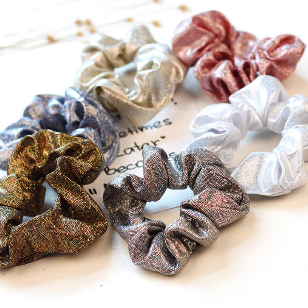Amyzor 6Pcs C: 6Pcs Shiny Metallic Hair Scrunchies, Women Girls Mermaid Hair Scrunchie Elastics Ponytail Holder Hair Bands Ties Ropes Headwear Hair Accessories For Gym Dance Party Club,