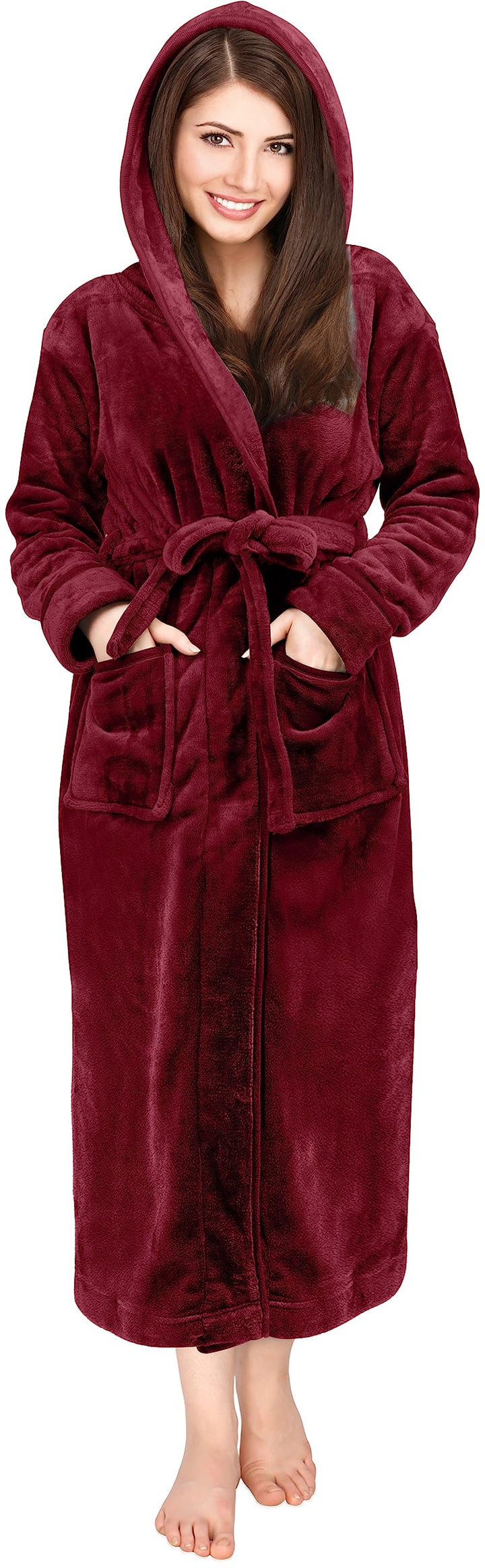 NY Threads Women&#39;s Fleece Hooded Bathrobe Plush