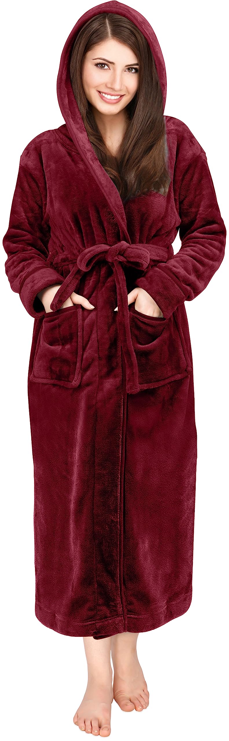 NY Threads Women's Fleece Hooded Bathrobe Plush Lon