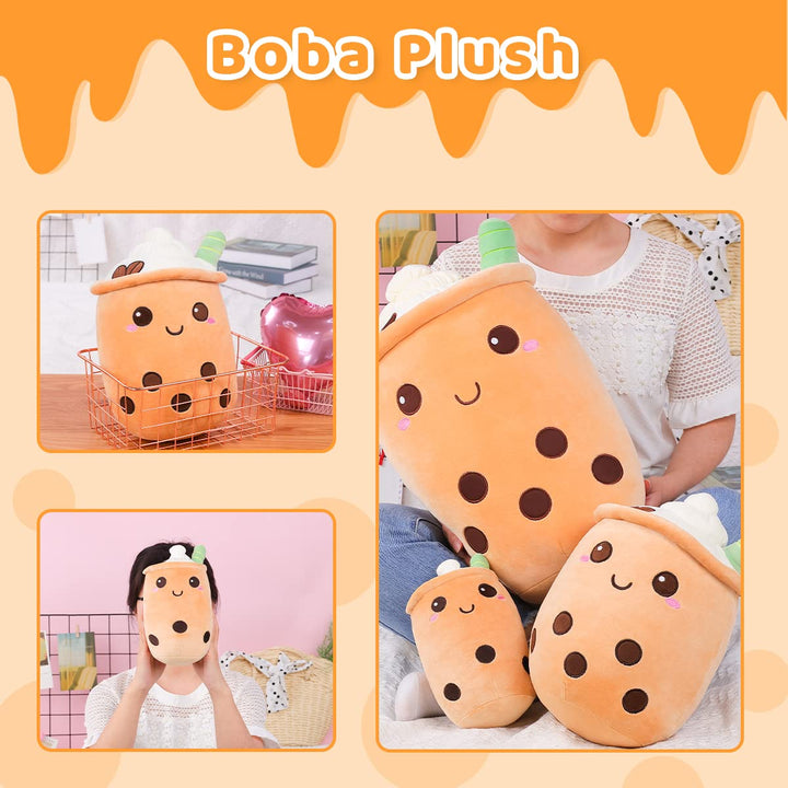 AIXINI 19.6 inch Stuffed Bubble Tea Plush Coffee Pillow Cartoon Cylindrical Milk Boba Tea Cup Pillow, Super Soft Kawaii Hugging Cushion Realistic Plush Food