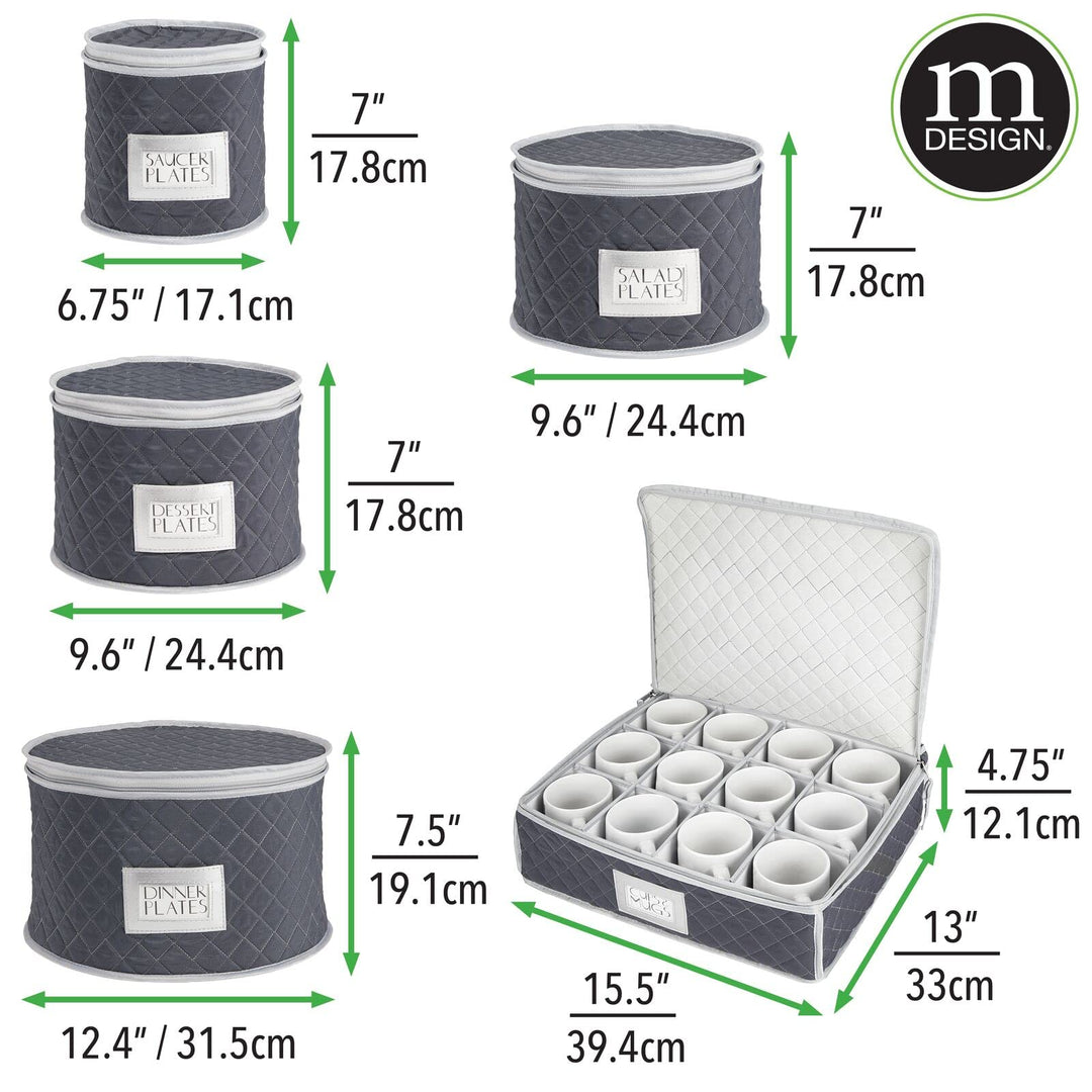 mDesign Quilted Dinnerware Storage 5 Piece Set for Prot