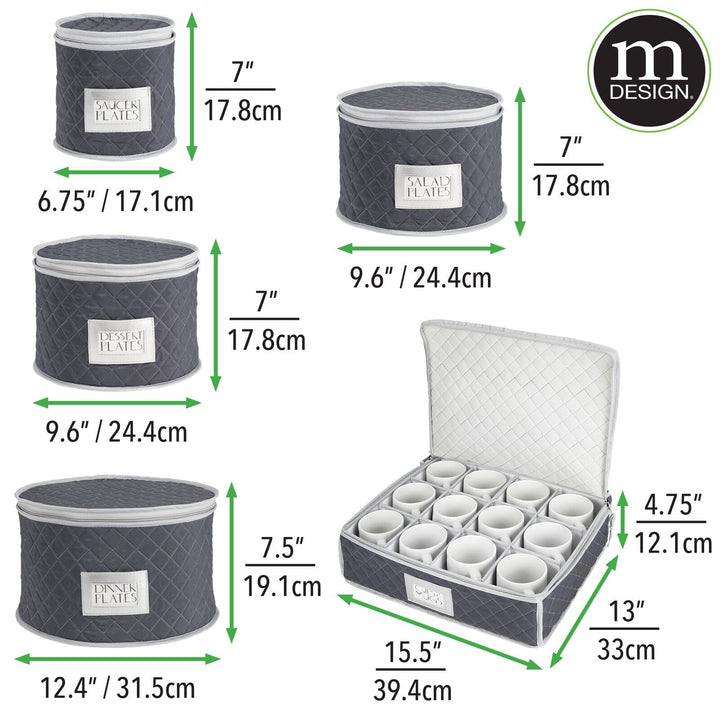 mDesign Quilted Dinnerware Storage 5 Piece Set for Prot