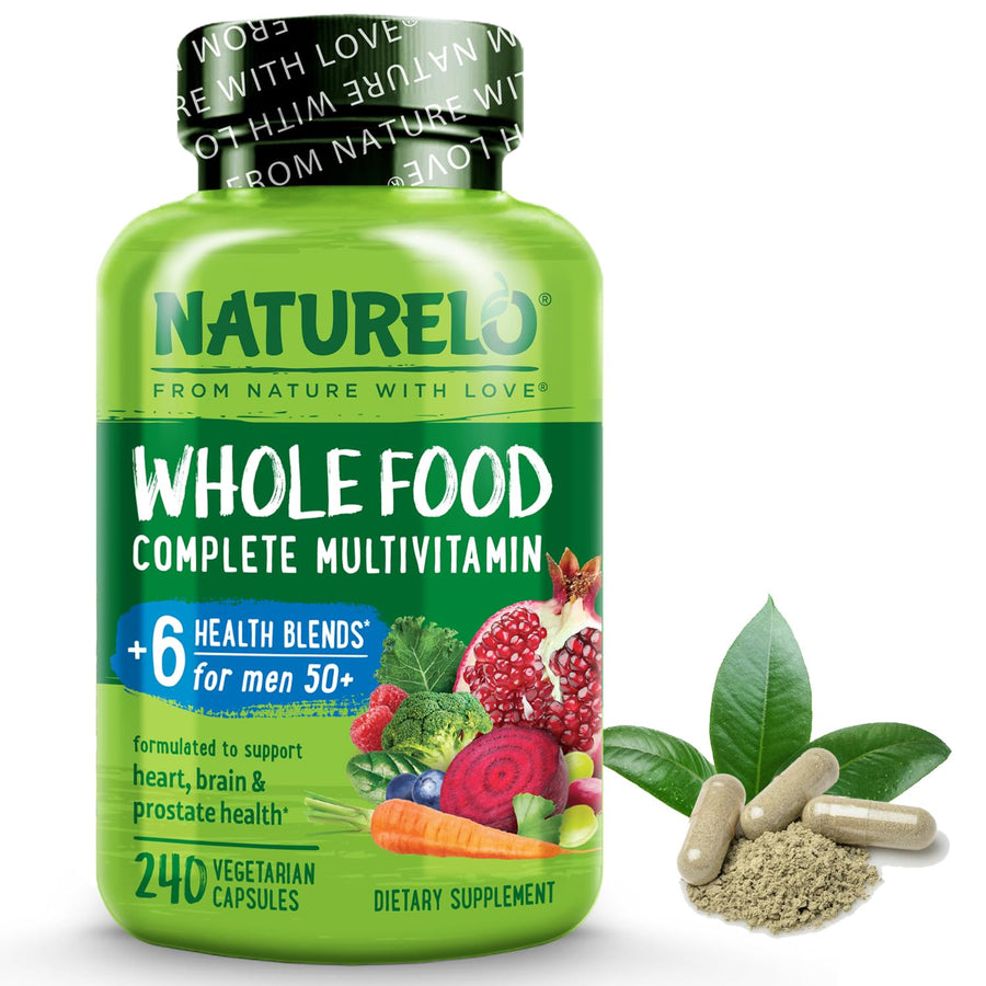 Whole Food Multivitamin for Men 50+ - with Vitamins, Minerals, Organic Herbal Extracts - Vegan Vegetarian - for Energy, Brain, Heart and Eye Health - 240 Capsules