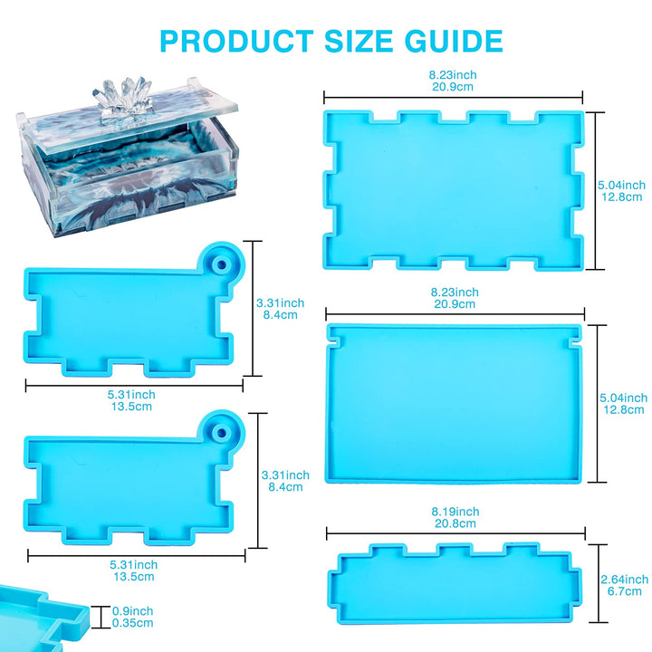 Resin Rectangle Box Mold, Epoxy Resin Silicone Large Storage Container with Lid Set Mould for Casting, Perfect for Dominoes Coffee Pod Jewelry Napkin Candy Cosmetics Trinket Crafts DIY Organizer