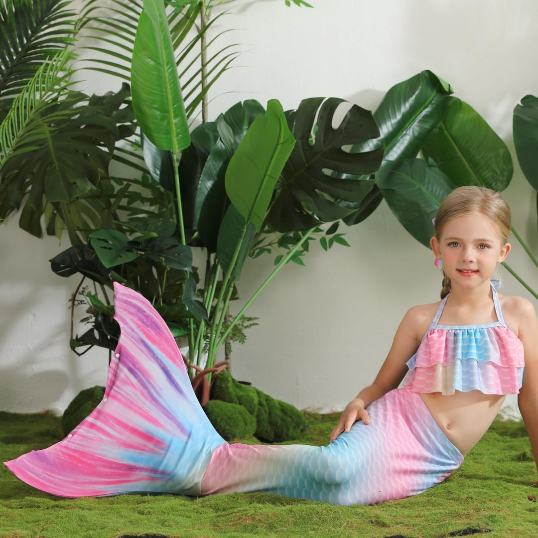 Mermaid Tails for Swimming Girls Bathing Suits Swimsuit Swimwear Bikini 3 Pcs for 3-12 Year Old