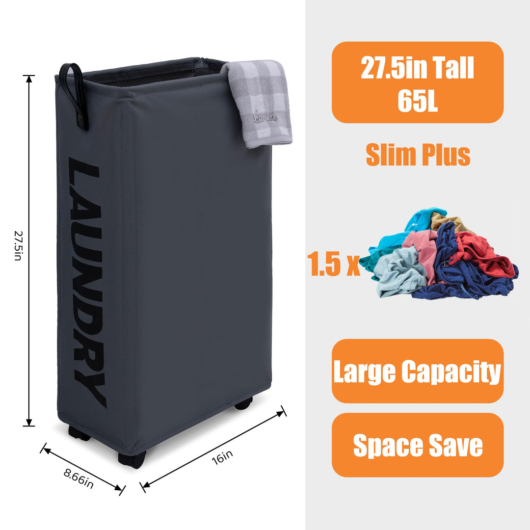 Caroeas X-Large Slim Laundry Baskets 27.5 Tall with Lea