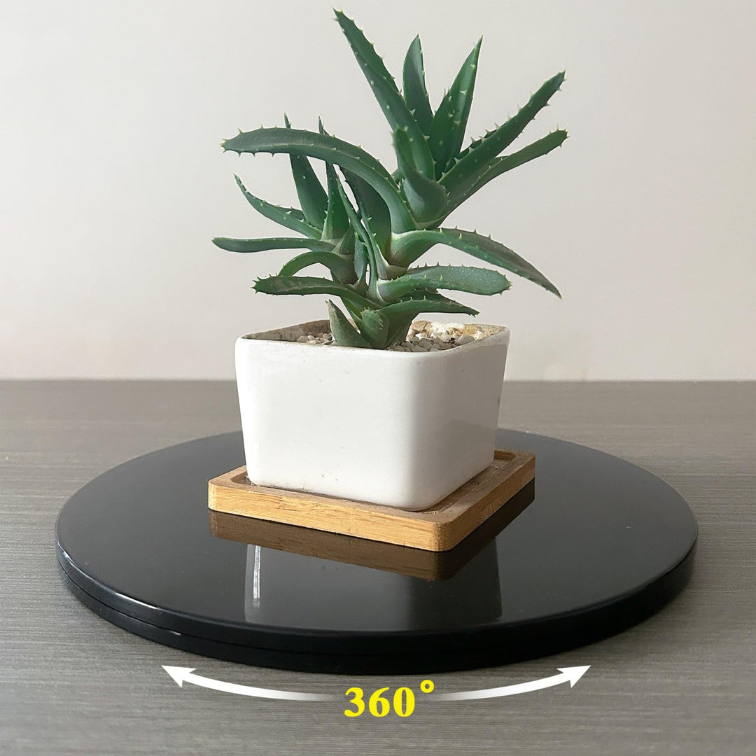 9 inch Lazy Susan Turntable Black Acrylic Ball Bearing Rotating Tray for Spice Rack Table Cake Kitchen Pantry Decorating TV Laptop Computer Monitor, 50-lb Load Capacity (360° Rotation)