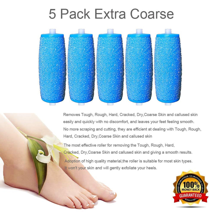 5 Pack Blue Extra Coarse Replacement Rollers Compatible with Amope Pedi Refills Wet Dry Electronic Perfect Foot File Pedi Refills Include a Clean Brush