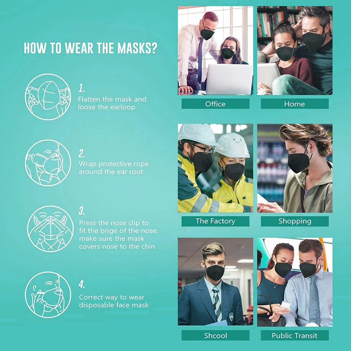 Face Mask With Valve - 10pcs Black Face Mask - 5 Layers - Disposable Face Mouth Covers Non-Woven Breathable Face Masks Respirator