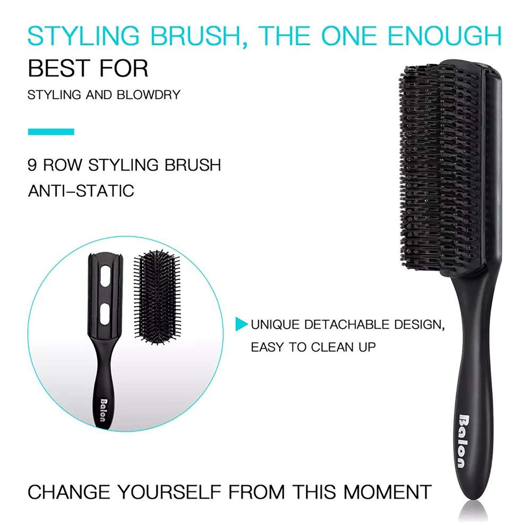 4Pcs Paddle Hair Brush, Detangling Brush and Hair Comb Set for Men and Women, Great On Wet or Dry Hair, No More Tangle Hairbrush for Long Thick Thin Curly Natural Hair (Black)