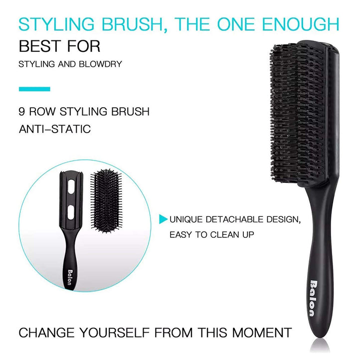 4Pcs Paddle Hair Brush, Detangling Brush and Hair Comb Set for Men and Women, Great On Wet or Dry Hair, No More Tangle Hairbrush for Long Thick Thin Curly Natural Hair (Black)