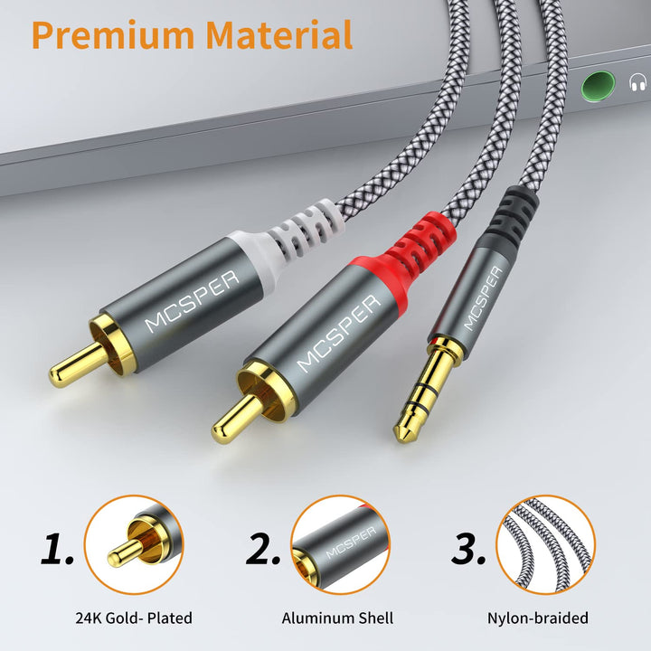 MCSPER RCA to 3.5mm AUX Cable, (6.6 Feet) 3.5 mm 1/8 to