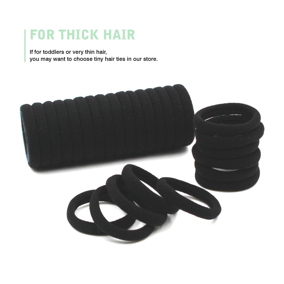 Hair Ties Rubber Bands For Women Girls Thick Curly Hair, 100 Pcs Black, 8.5Mm No Crease Cotton Seamless Ponytail Holders Scrunchie For Kids Men, No Damage No Slip Soft Hair Elastics