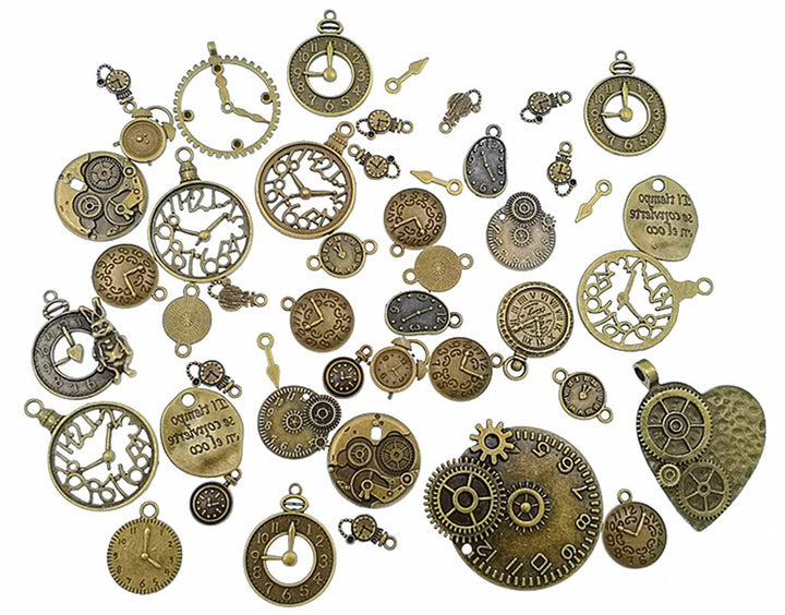 Clocks and Watches Dial Face Movement Charm Alloy Multistyle Steampunk Pendant Charm Connector for DIY Jewelry Making Accessaries(100 grams) (Bronze)