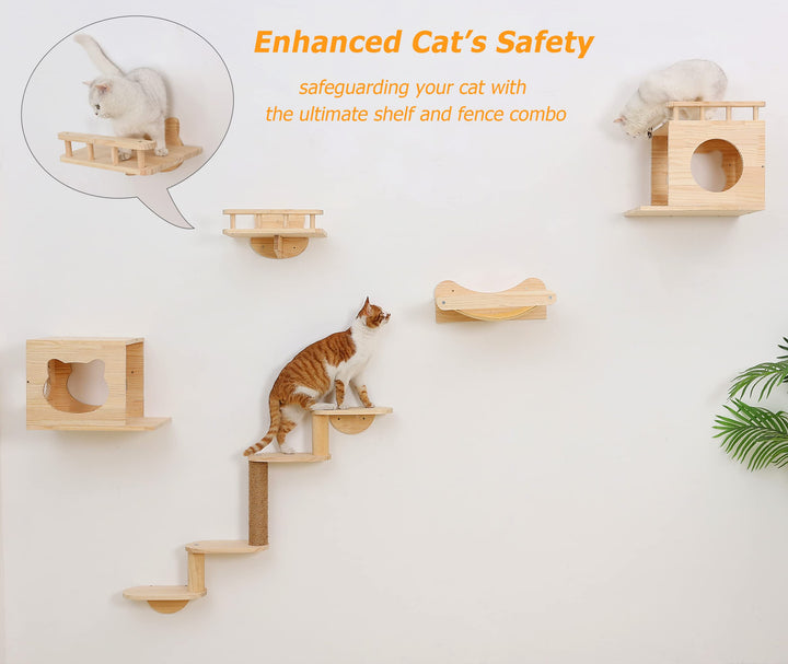 Cat Shelves and Perches Wall Mounted Indoor Cats Furniture Solid Wood Cat Wall House Set for Activity Climbers 5pcs/Set