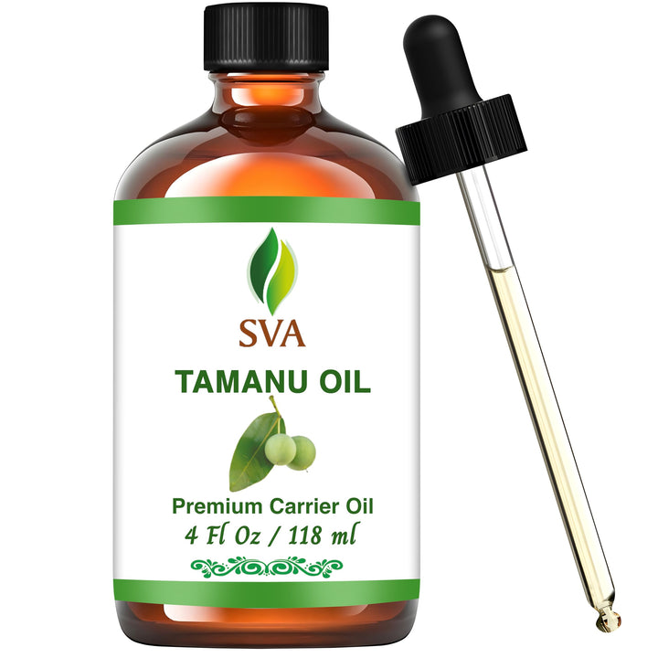 SVA Tamanu Oil - 4 Fl Oz – 100% Natural Cold Pressed Tamanu Oil - for Face, Skin Care, Hair Care, Scalp Massage &amp; Body Massage – Carrier Oil with Dropper