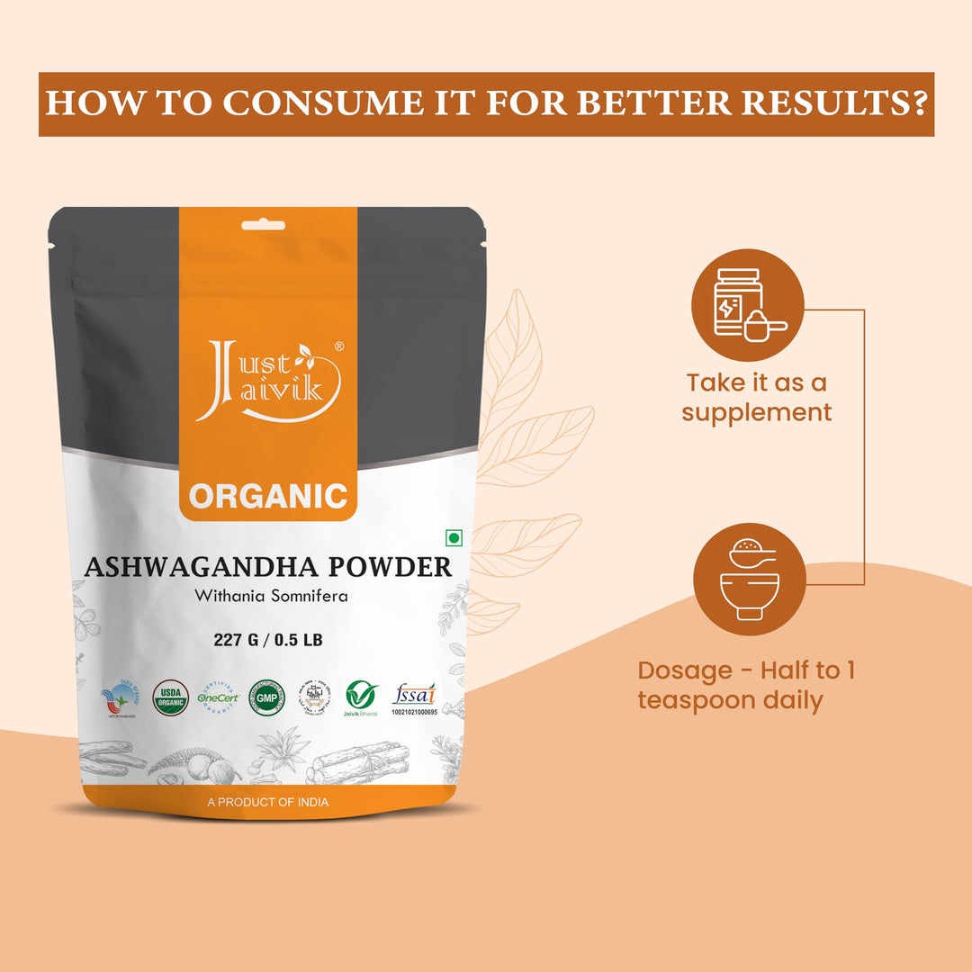 Just Jaivik Organic Ashwagandha Root Powder - 227g - Su