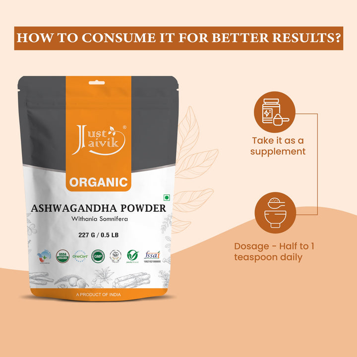 Just Jaivik Organic Ashwagandha Root Powder - 227g - Su