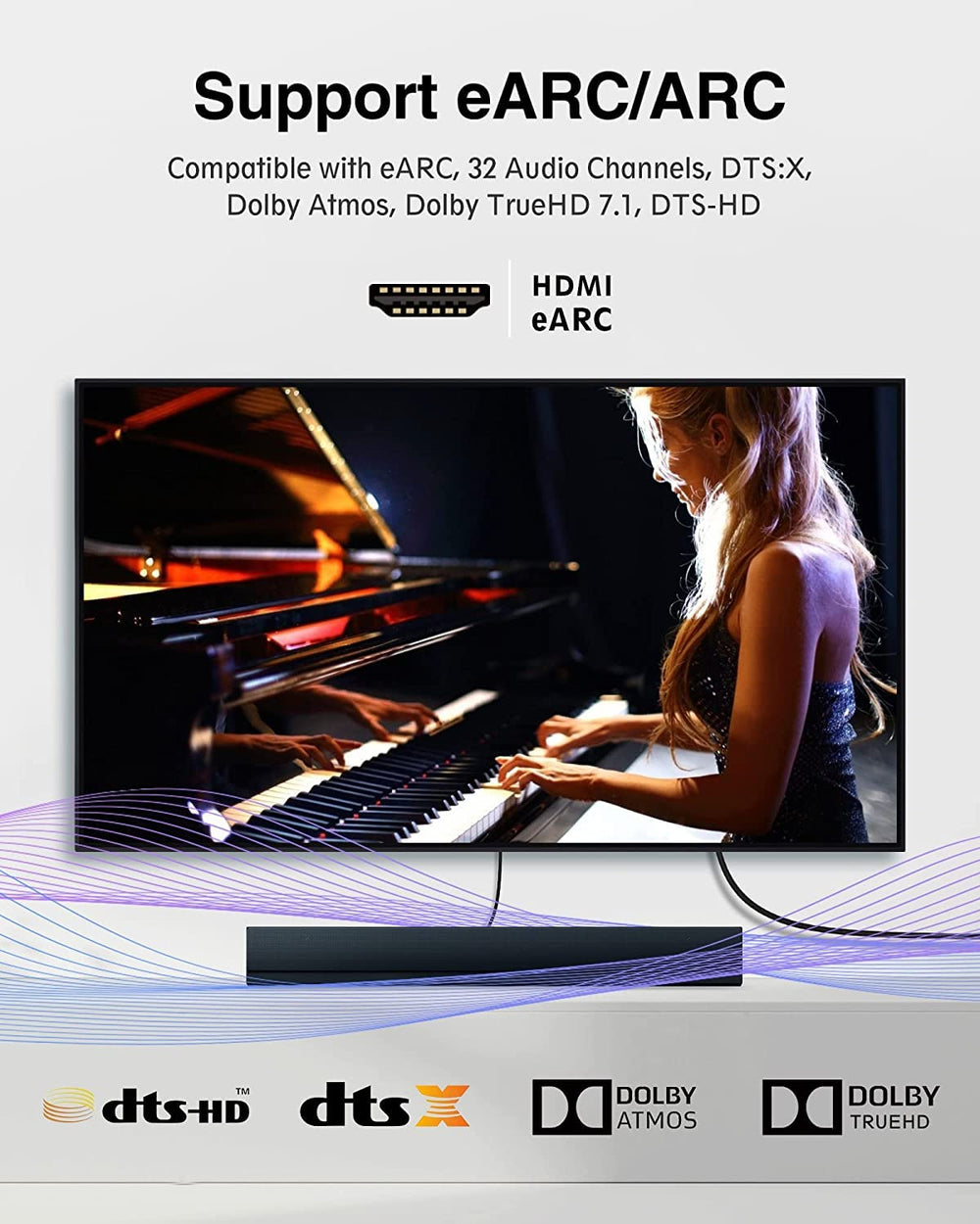 Silkland 8K HDMI ARC/eARC Cable 2.1 for Soundbar 6.6ft,