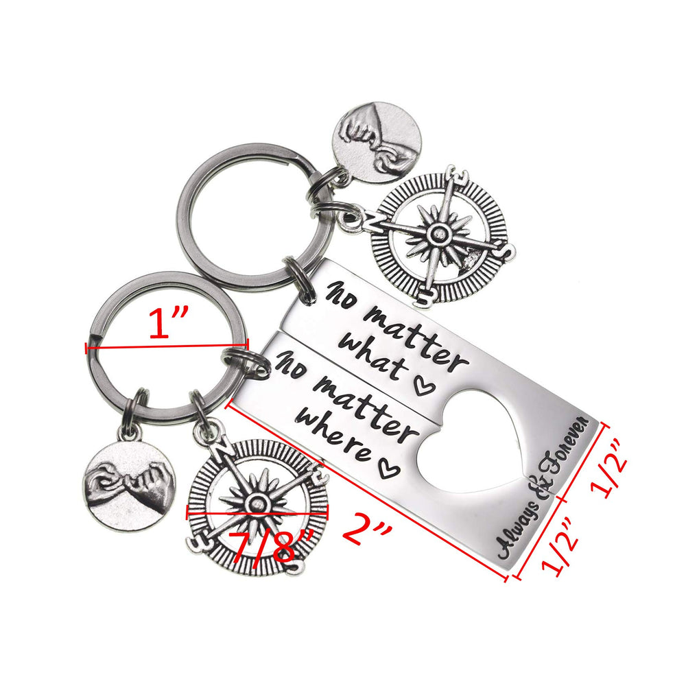 No Matter What No Matter Where Keychain Best Friend Long Distance Friendship Relationship Gift Polished Finish Set of 2