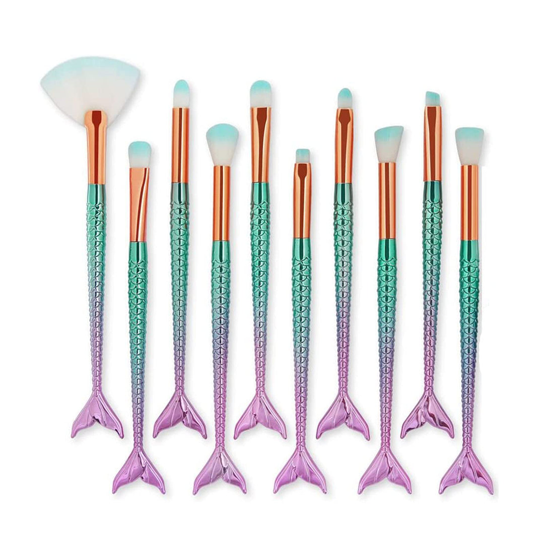 LHEI 11 Pcs Mermaid Makeup Brush Set with Gift Box Professional Eye Makeup Brushes For Eyeshadow Concealer Eyeliner Brow Blending Brush Tool