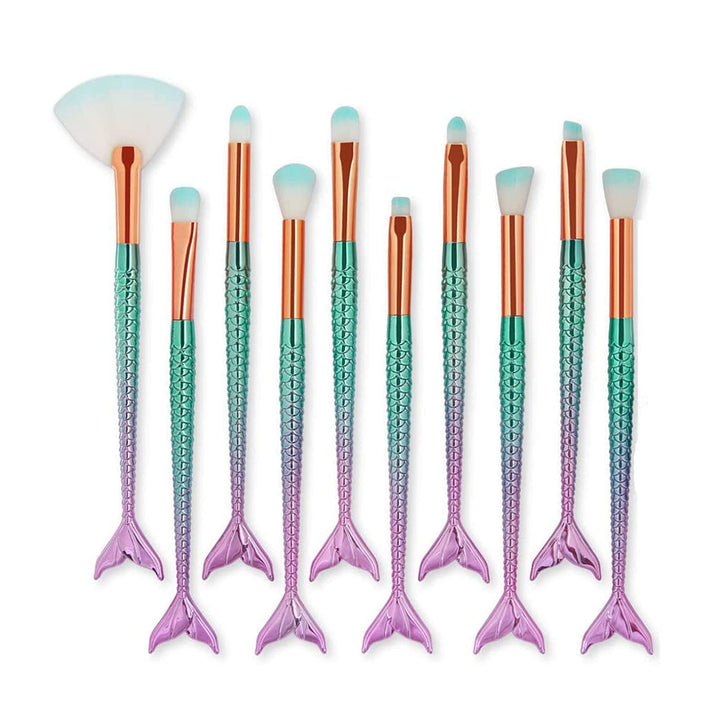 LHEI 11 Pcs Mermaid Makeup Brush Set with Gift Box Professional Eye Makeup Brushes For Eyeshadow Concealer Eyeliner Brow Blending Brush Tool
