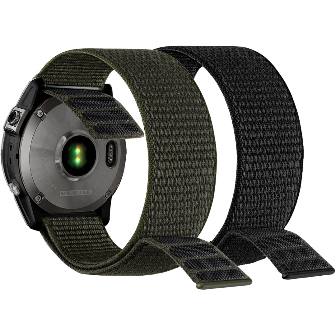 Abanen Hook and Loop Quick Dry Watch Band for Fenix 6/Fenix 5, 22mm Woven Nylon Ultralight Sport Wristband Strap for Garmin Fenix 6 Pro/Sapphire,Instinct,Fenix 5/5 Plus,Quatix 6/5 (Black Green)