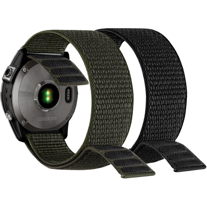 Abanen Hook and Loop Quick Dry Watch Band for Fenix 6/Fenix 5, 22mm Woven Nylon Ultralight Sport Wristband Strap for Garmin Fenix 6 Pro/Sapphire,Instinct,Fenix 5/5 Plus,Quatix 6/5 (Black Green)