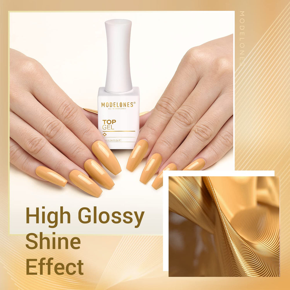 Modelones New No Wipe Top And Base Coat Set - Uv Led Soak Off New Upgraded Formula Gel Nail Polish 2X10Ml Long-Lasting Mirror Shiny Glossy Finish