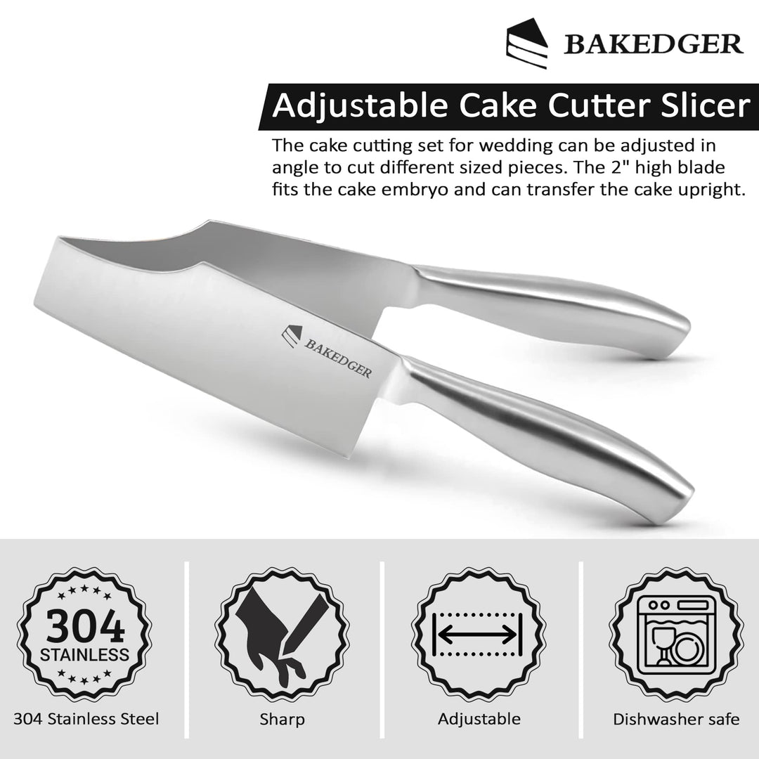 Cake knife slicer and cutter server stainless steel serving knife for Birthday party Wedding and all the Events Pie slicer Pastries Divider Desserts Lever, Patent Pending