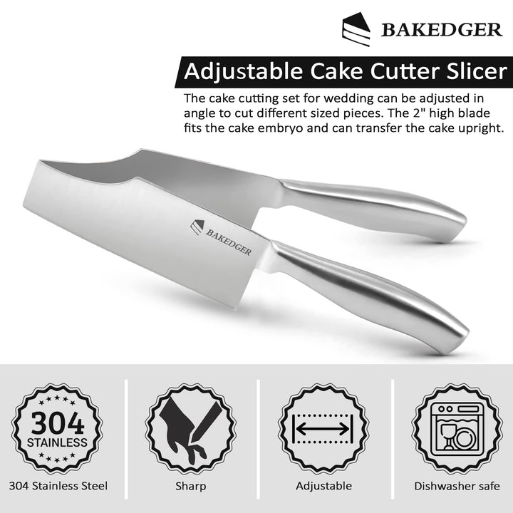 Cake knife slicer and cutter server stainless steel serving knife for Birthday party Wedding and all the Events Pie slicer Pastries Divider Desserts Lever, Patent Pending