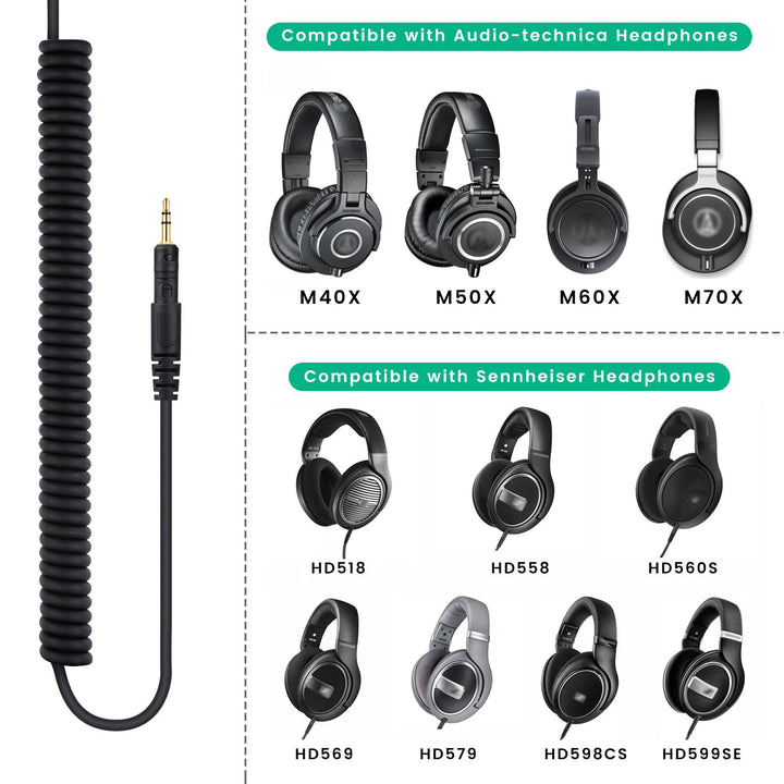 weishan Coiled Audio Cable Replacement for Audio-Technica ATH-M50X, ATH-M40X, ATH-M70X Gaming Headphones, 2.5mm to 3.5mm Extension Aux Cord Wire 5ft to 16ft