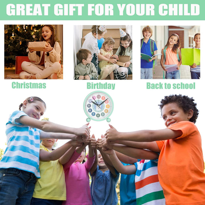 Kids Alarm Clock for Boys,Small Bedside Alarm Clocks for Bedroom,Cute Learning Time Alarm Clocks Battery Powered