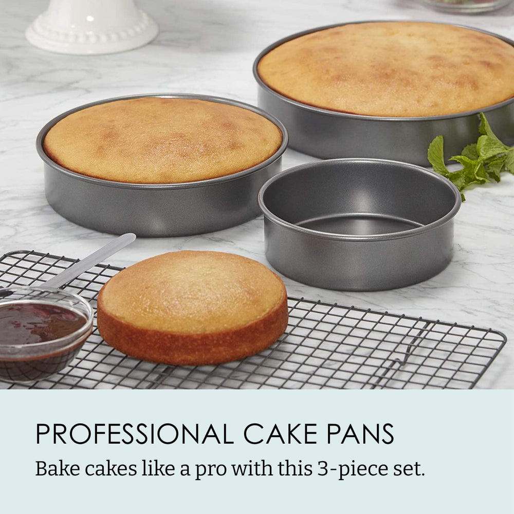 5233128 Professional Non-Stick 3-Piece Round Cake Pan Bakeware Set, Gray