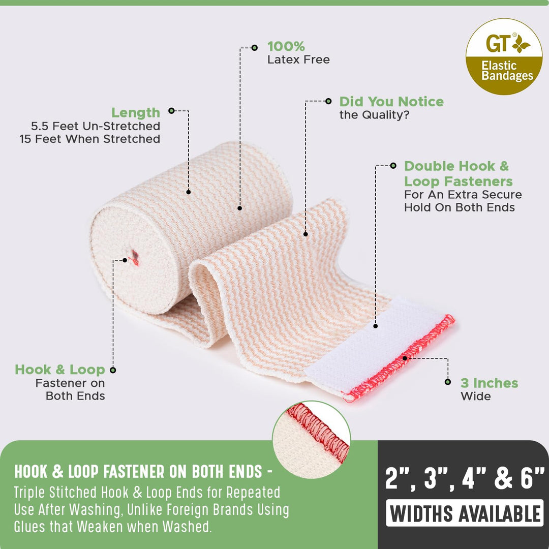 GT 3 Cotton Elastic Bandage with Hook and Loop Closure 