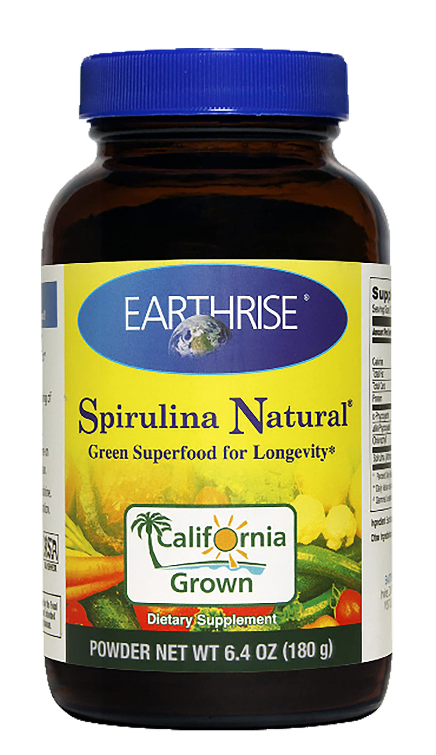 Spirulina Natural 6.4oz Powder, Natural Premium Spirulina from California- Vegan, Gluten Free, Keto Friendly, Non -GMO Super Food high in Vitamins & Minerals.