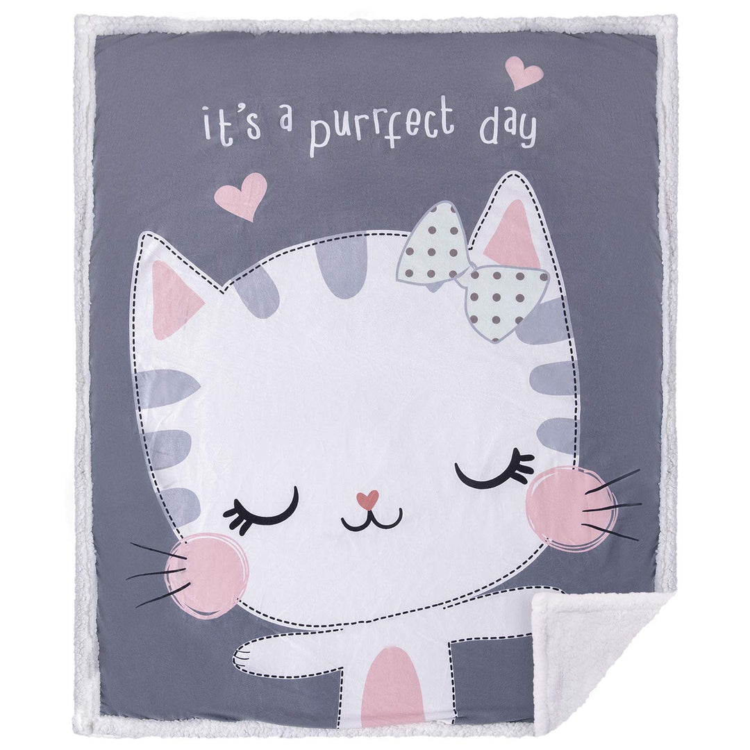 Baby Blanket for Girls and Boys - Grey Cat 30”x40” - Animal Print - Premium Minky Fleece with Sherpa Throw - Soft, Plush, Warm - Perfect for Couch, Bed, Sofa