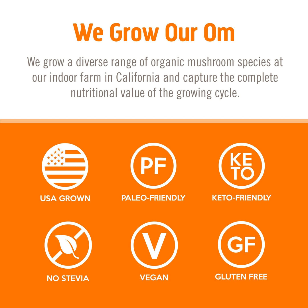 OM MUSHROOM SUPERFOOD Energy Plus Mushroom Powder Drink Mix, Citrus Orange, 7.05 Ounce, 32 Servings, Mushroom Blend, Cordyceps, Yerba Mate, Tumeric, Vitamin B Complex, Pre-Workout, Immune Supplement