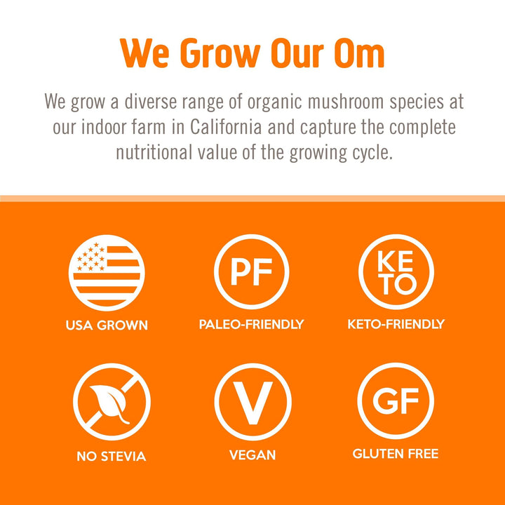 OM MUSHROOM SUPERFOOD Energy Plus Mushroom Powder Drink Mix, Citrus Orange, 7.05 Ounce, 32 Servings, Mushroom Blend, Cordyceps, Yerba Mate, Tumeric, Vitamin B Complex, Pre-Workout, Immune Supplement