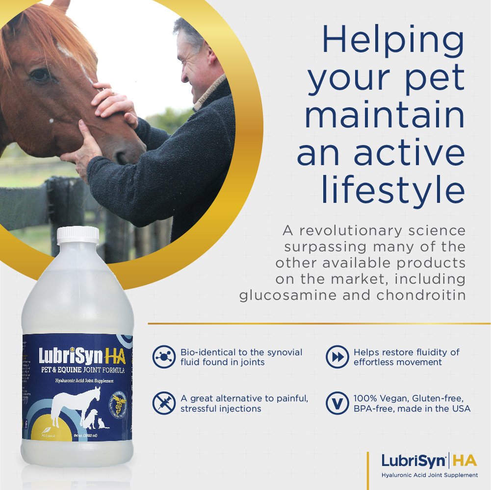 LubriSynHA Hyaluronic Acid Pet &amp; Equine Joint Formula 64oz - All-Natural, High-Molecular Weight Liquid Hyaluronan - Joint Support for Horses, Dogs, Cats - Promotes Healthy Joint Function, Made in USA