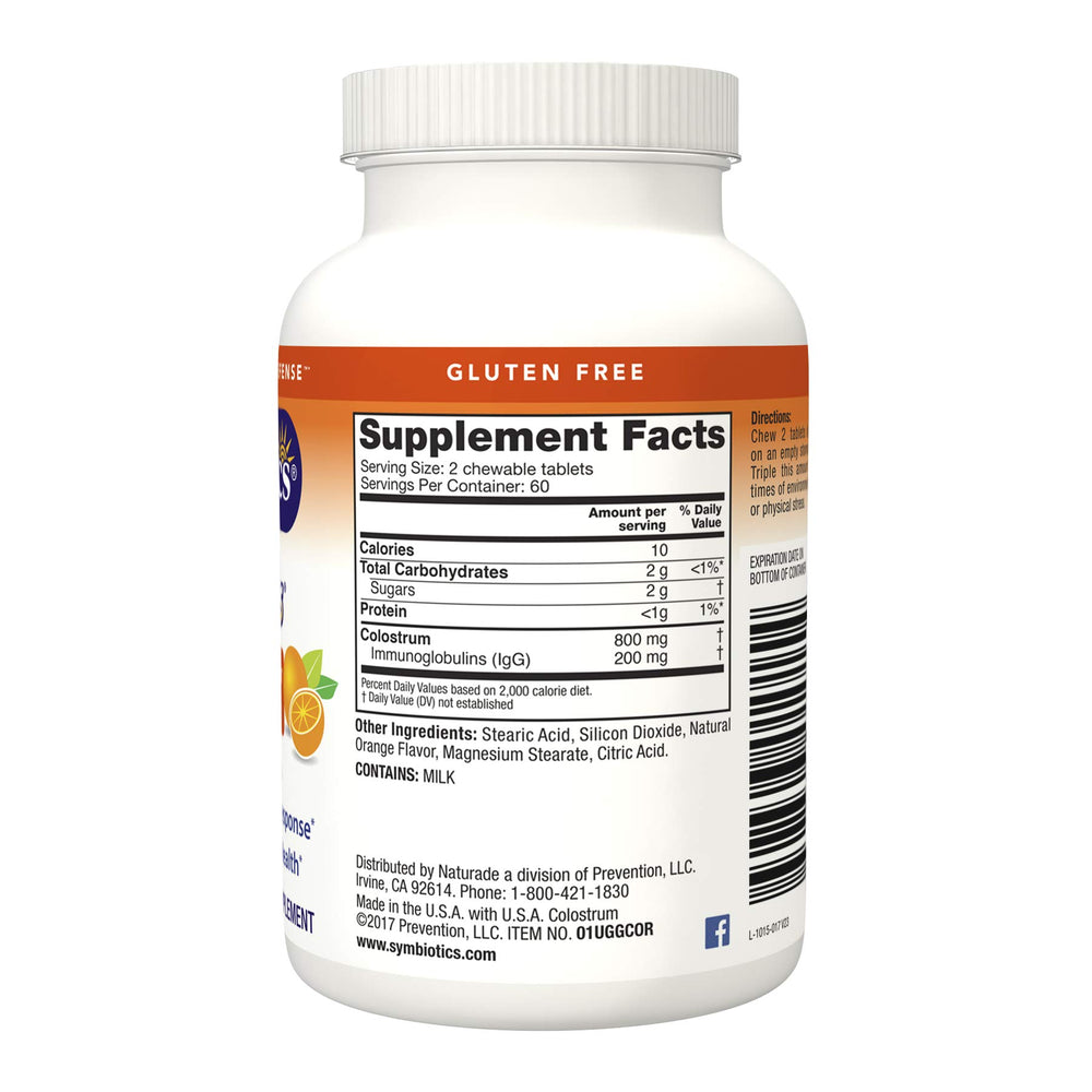 Colostrum 120ct Chewables Plus - Immunity Support for Adult & Kids - Lactoferrin Supplement & Colostrum Protein - Supports Digestion & Gut - 25% lgG Antibodies, Gluten Free - Orange Creme
