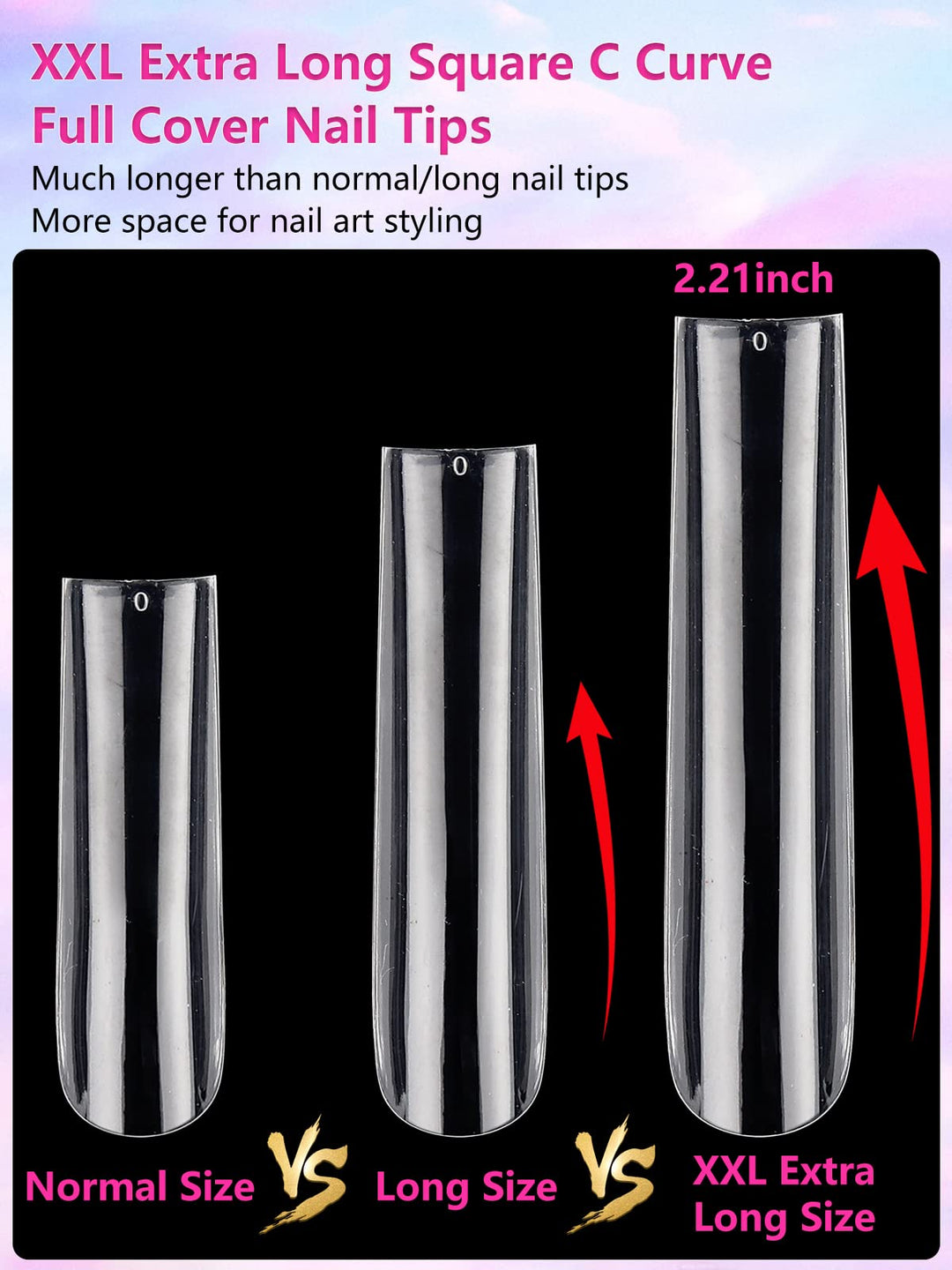 504Pcs Clear Nail Tips for Acrylic Nails Professional, XXL Extra Long Tapered Square Acrylic Nail Tips, Full Cover Fake Nails False Nails, Nail Extension for Manicure Salon Home DIY Nail Art 12 Sizes