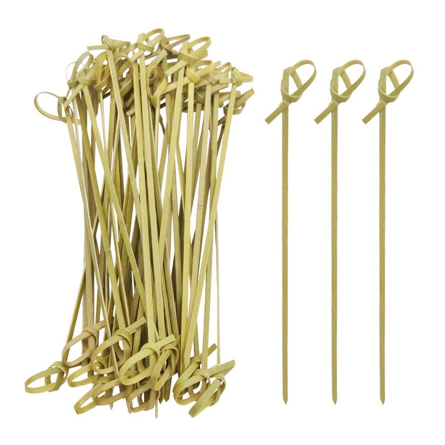 Bamboo Cocktail Picks 200 PCS Bamboo Skewers 4 Inch with Looped Knot, Food Picks,Party Toothpicks for Appetizers,Cocktail Drinks,Barbecue Snacks,Club Sandwiches.