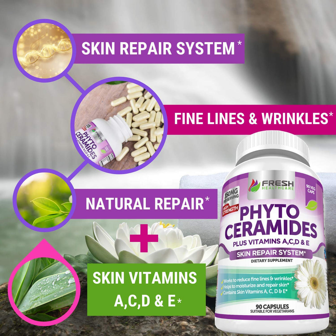 Phytoceramides - 3 Month Supply - Plus Skin Vitamins A,C,D &amp; E for Skin Repair &amp; Rejuvenation - Anti Aging Powerhouse for Reduced Fine Lines &amp; Wrinkles by Fresh Healthcare