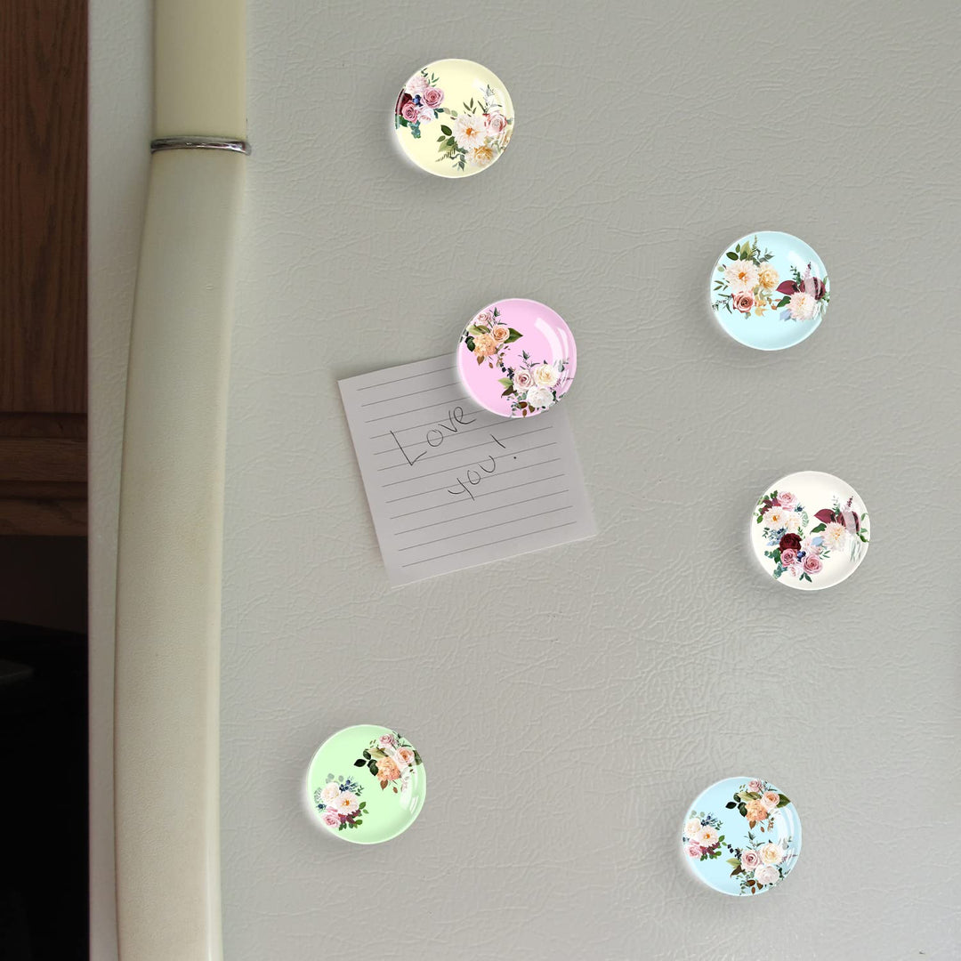 Refrigerator Magnets 6pcs Fridge Magnets,Round Strong Glasses Magnet for Fridge, Whiteboard, Billboard, Dry Erase Board in Home, Kitchen, Office and School (Colorful Roses), 1.18IN