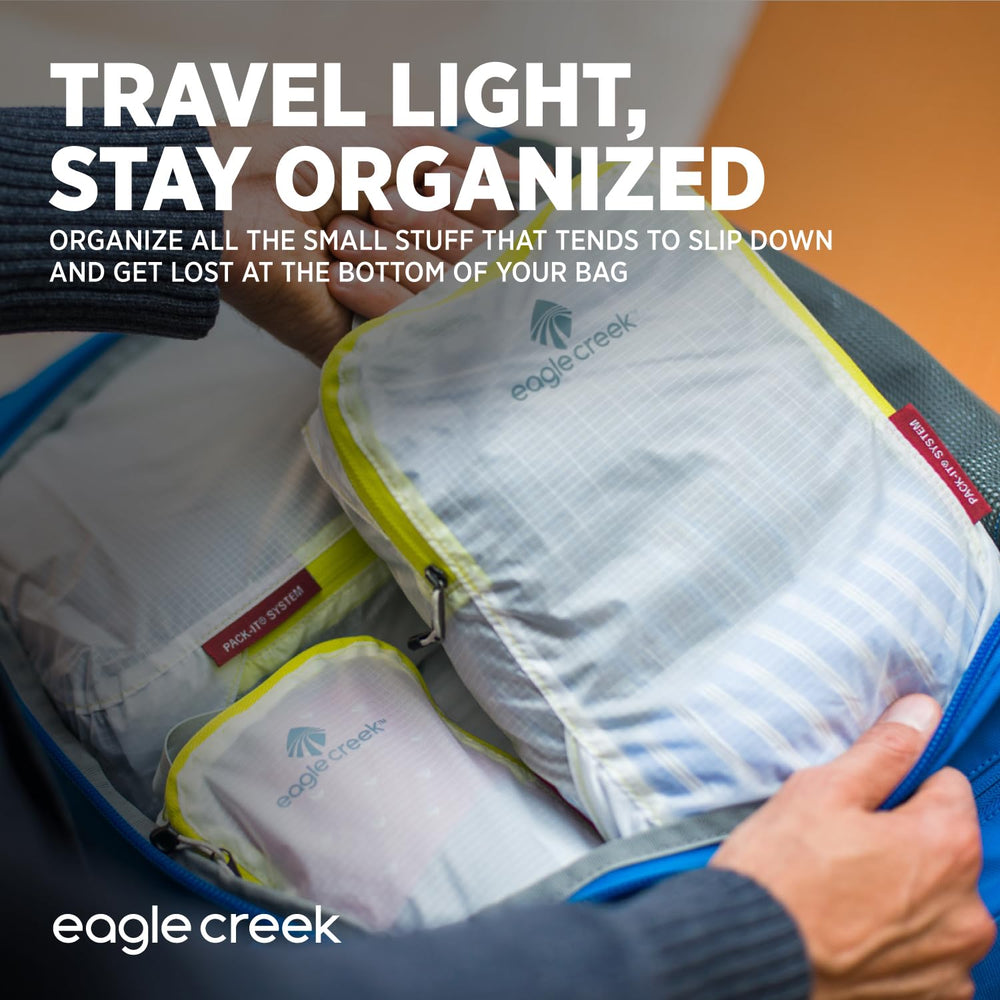 Eagle Creek Pack-It Specter Compression Packing Cubes for Travel S/M - 2 Durable, Lightweight, Water-Resistant Ripstop Fabric Suitcase Organizer Bags, White/Strobe