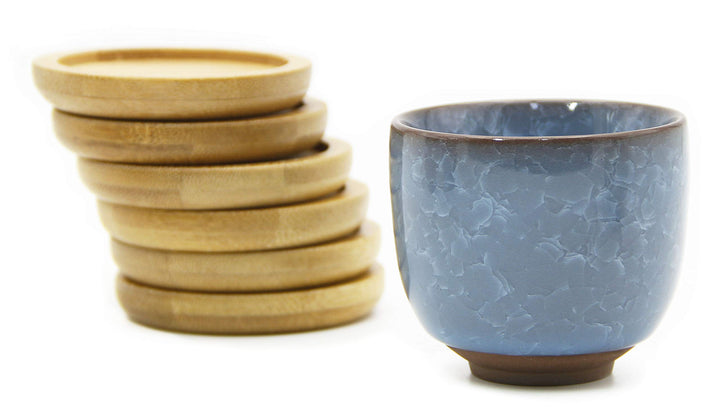 Ice Crack Zisha Serial Ceramic Flowing Glaze Succulent Plant Pot (6pcs with Bamboo Drip Tray)